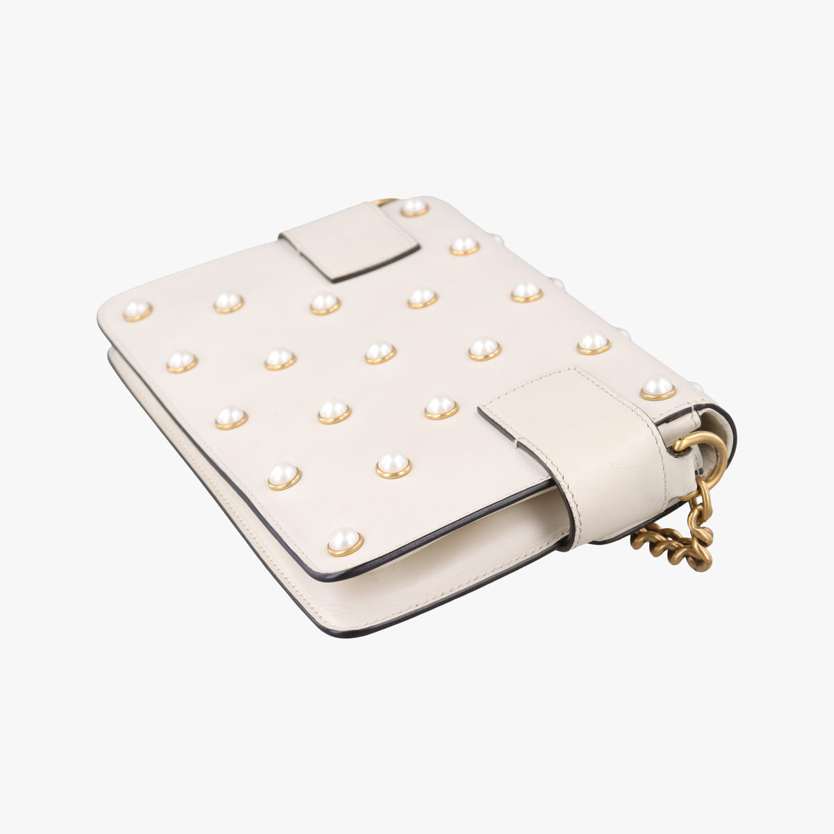 Pre-owned Gucci Broadway Pearl Bee White Leather 453778 shoulderbag | stylenewstar