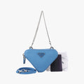 Secondhand Prada Triangle Logo Plate Blue SAFFIANO Leather 1NR015 shoulderbag | stylenewstar