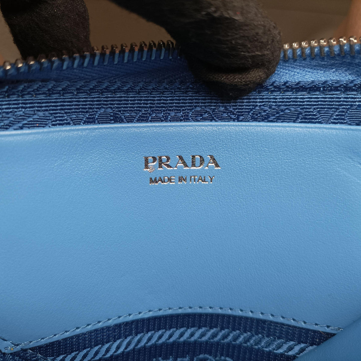 Secondhand Prada Triangle Logo Plate Blue SAFFIANO Leather 1NR015 shoulderbag | stylenewstar