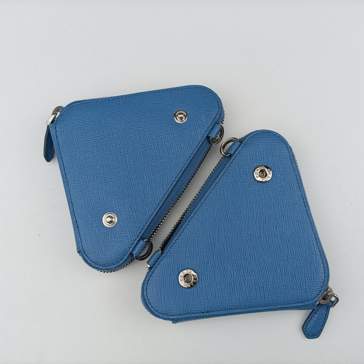 Secondhand Prada Triangle Logo Plate Blue SAFFIANO Leather 1NR015 shoulderbag | stylenewstar