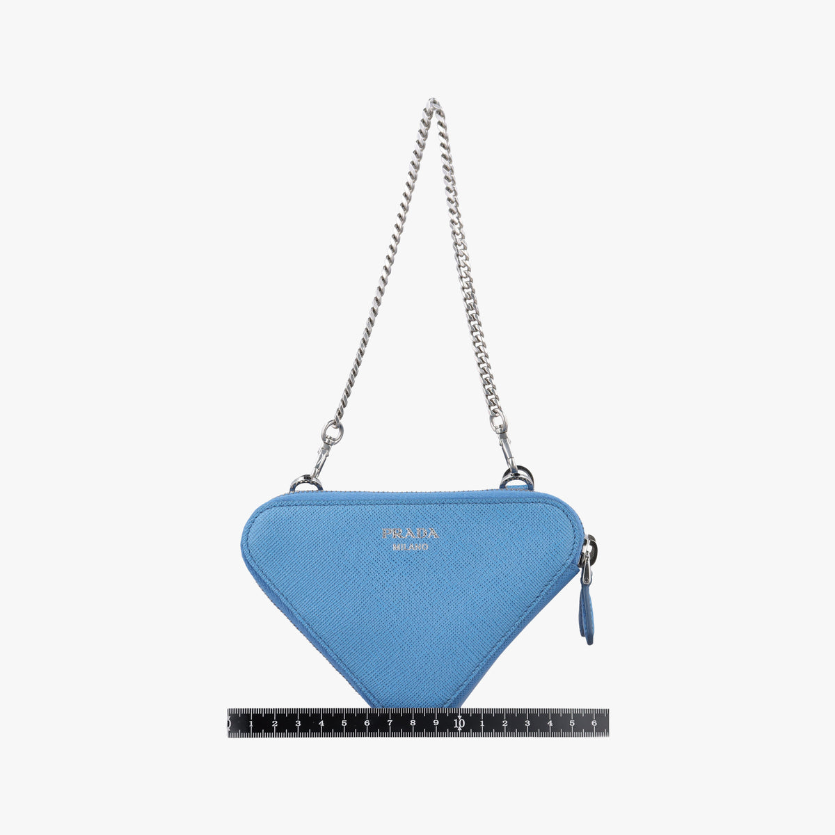Secondhand Prada Triangle Logo Plate Blue SAFFIANO Leather 1NR015 shoulderbag | stylenewstar