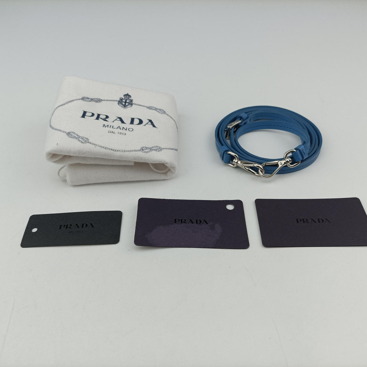 Secondhand Prada Triangle Logo Plate Blue SAFFIANO Leather 1NR015 shoulderbag | stylenewstar