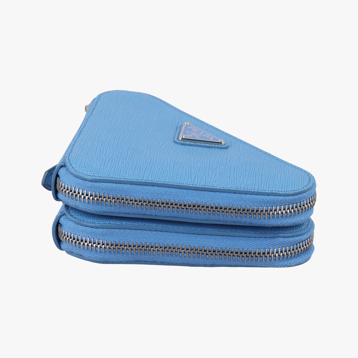 Secondhand Prada Triangle Logo Plate Blue SAFFIANO Leather 1NR015 shoulderbag | stylenewstar