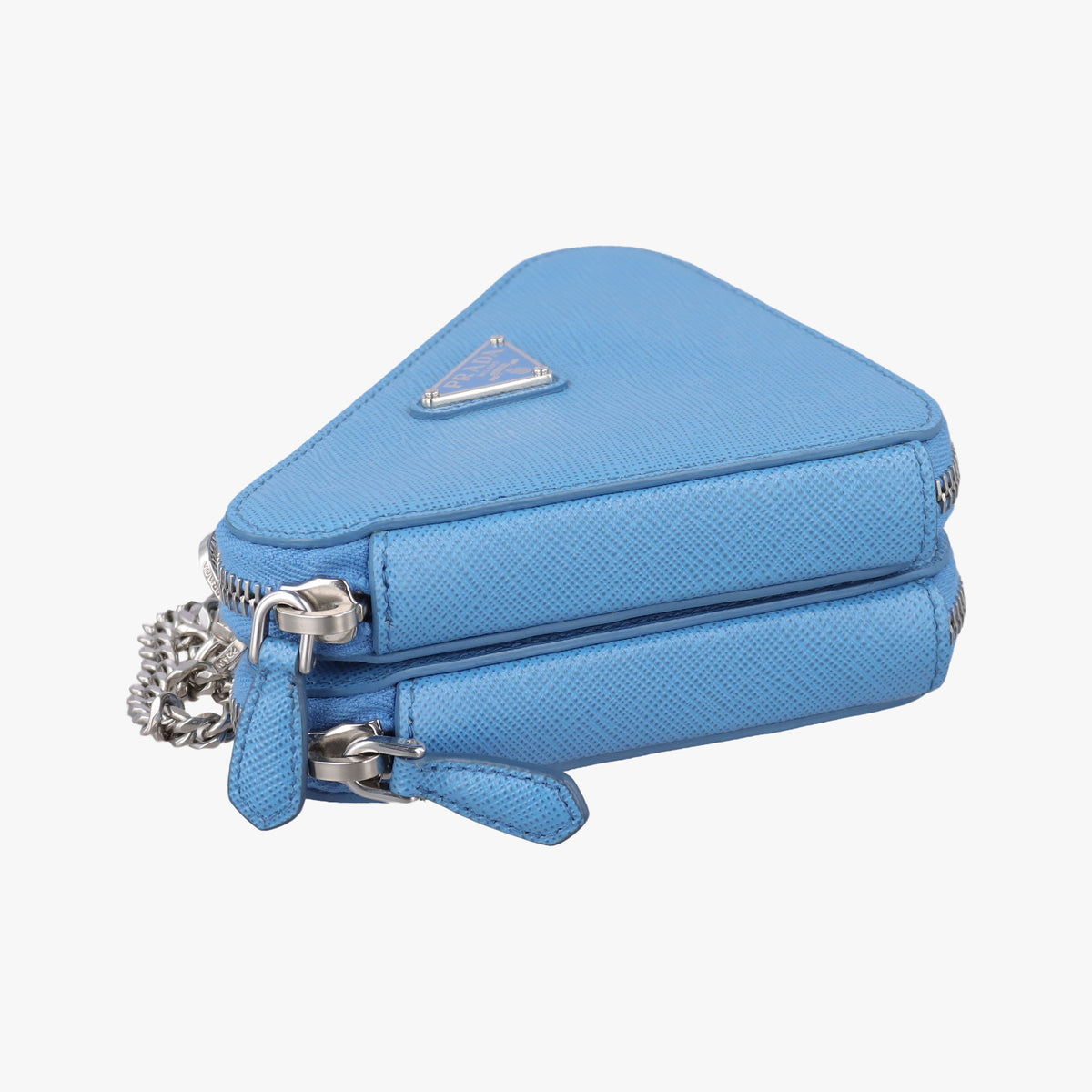 Secondhand Prada Triangle Logo Plate Blue SAFFIANO Leather 1NR015 shoulderbag | stylenewstar
