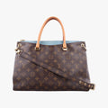 Pre-owned Louis Vuitton PALLAS brown×Blue Ciel Monogram Canvas×calf leather M41467 shoulderbag | stylenewstar