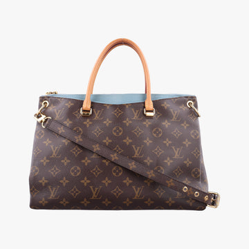 Pre-owned Louis Vuitton PALLAS brown×Blue Ciel Monogram Canvas×calf leather M41467 shoulderbag | stylenewstar