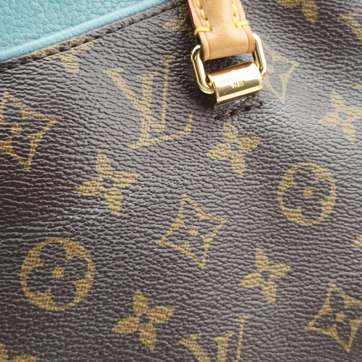 Pre-owned Louis Vuitton PALLAS brown×Blue Ciel Monogram Canvas×calf leather M41467 shoulderbag | stylenewstar