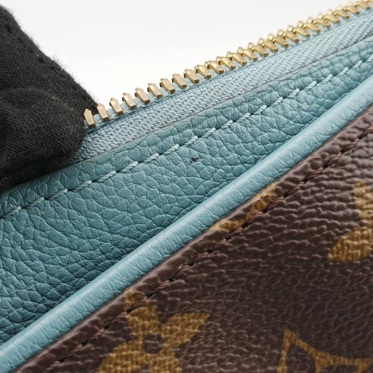 Pre-owned Louis Vuitton PALLAS brown×Blue Ciel Monogram Canvas×calf leather M41467 shoulderbag | stylenewstar