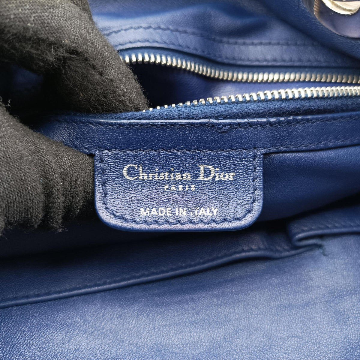 Pre-owned Christian Dior Soft Lady Dior Intrecciato Tote Navy lambskin  handbag | stylenewstar