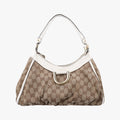 Abbey D-ring Hobo Beige×White canvas×leather 190525 C2262910アビー Dリング ホーボー ベージュ×ホワイト キャンバス×レザー 190525 C2262910