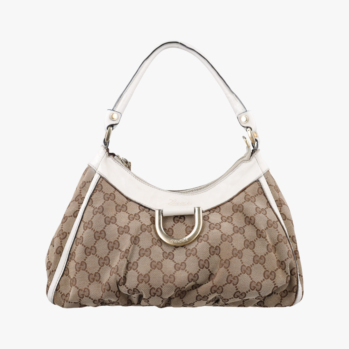 Abbey D-ring Hobo Beige×White canvas×leather 190525 C2262910アビー Dリング ホーボー ベージュ×ホワイト キャンバス×レザー 190525 C2262910