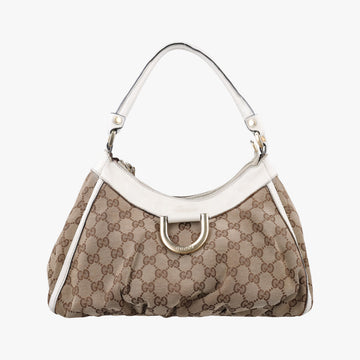 Abbey D-ring Hobo Beige×White canvas×leather 190525 C2262910アビー Dリング ホーボー ベージュ×ホワイト キャンバス×レザー 190525 C2262910