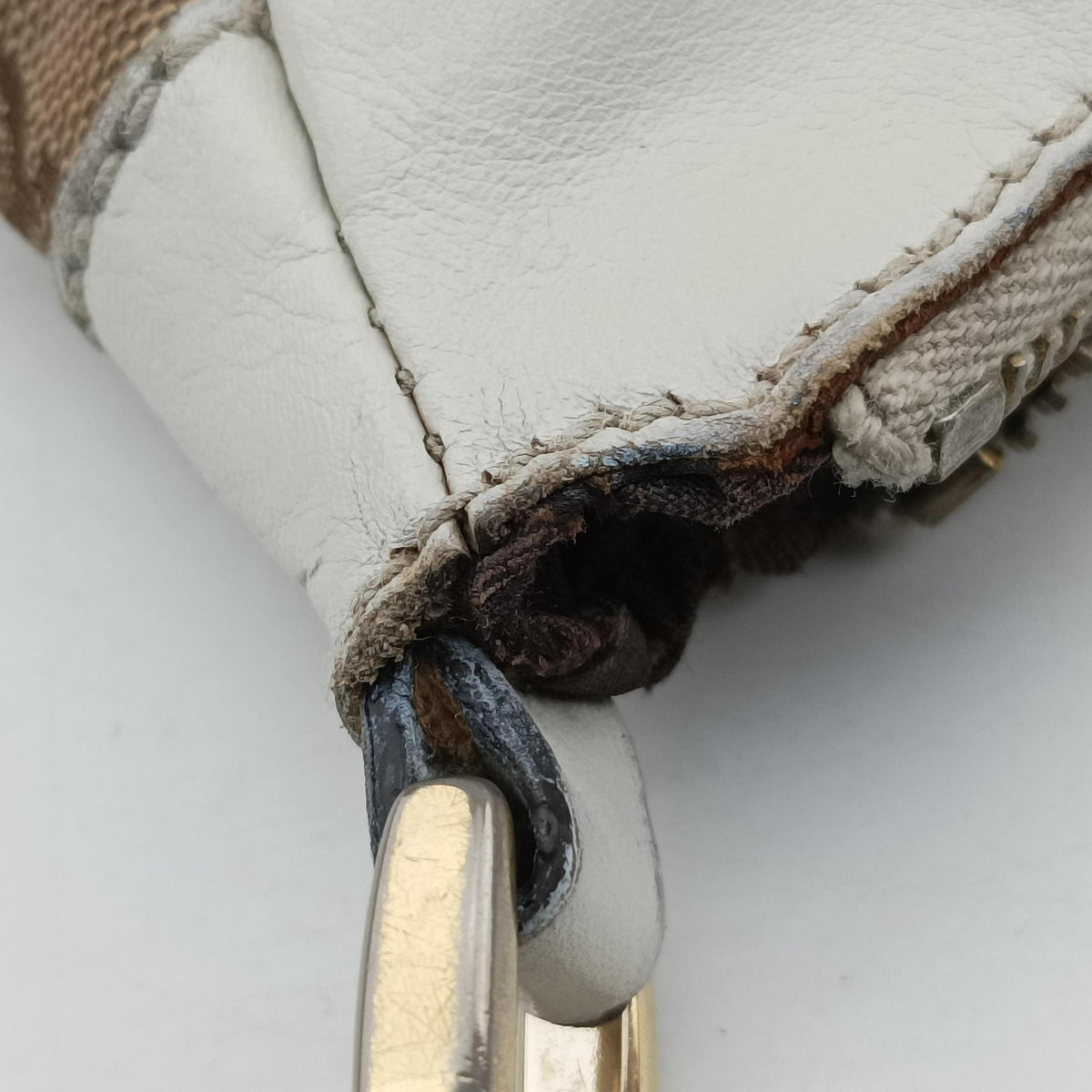Abbey D-ring Hobo Beige×White canvas×leather 190525 C2262910アビー Dリング ホーボー ベージュ×ホワイト キャンバス×レザー 190525 C2262910