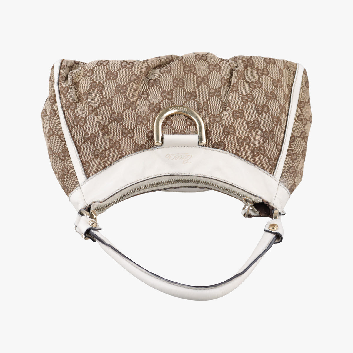 Abbey D-ring Hobo Beige×White canvas×leather 190525 C2262910アビー Dリング ホーボー ベージュ×ホワイト キャンバス×レザー 190525 C2262910
