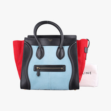 Vintage Celine Luggage Mini Shopper Blue Leather×Ponyhair  handbag | stylenewstar