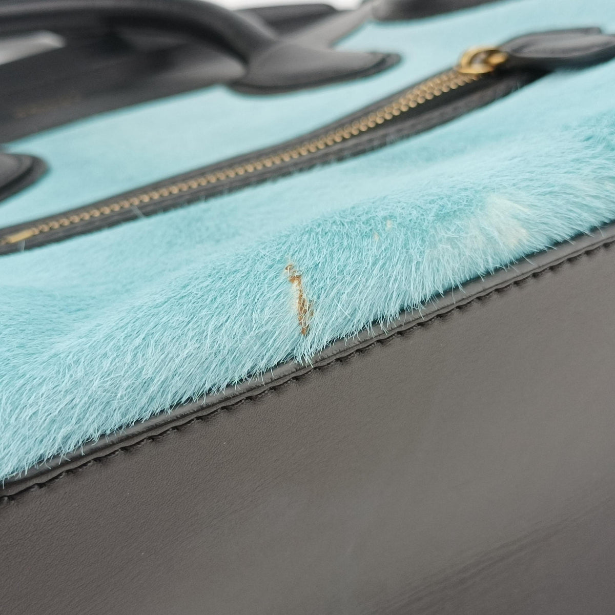 Vintage Celine Luggage Mini Shopper Blue Leather×Ponyhair  handbag | stylenewstar