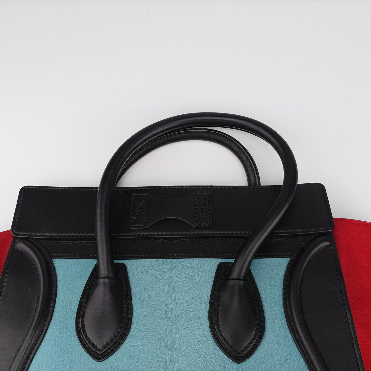 Vintage Celine Luggage Mini Shopper Blue Leather×Ponyhair  handbag | stylenewstar