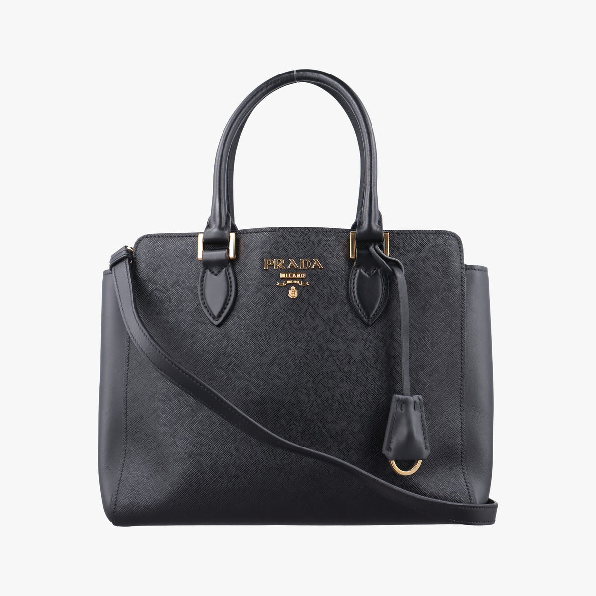 Pre-owned Prada Monochrome Black SAFFIANO Leather 1BA113 shoulderbag | stylenewstar