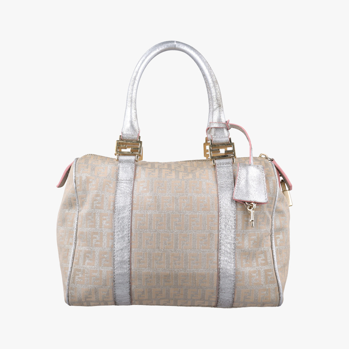 Pre-owned Fendi Zucchino Glitter Logo Silver canvas 8BL068 handbag | stylenewstar