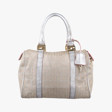 Pre-owned Fendi Zucchino Glitter Logo Silver canvas 8BL068 handbag | stylenewstar