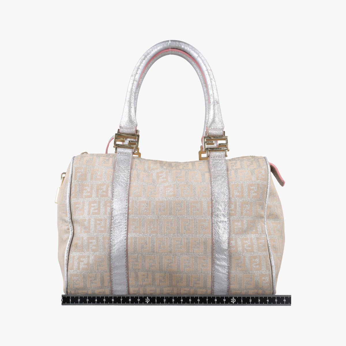 Pre-owned Fendi Zucchino Glitter Logo Silver canvas 8BL068 handbag | stylenewstar
