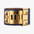 Pre-owned Hermes Collier de Chien Blue×golden Leather × GP  bangle/wristband | stylenewstar