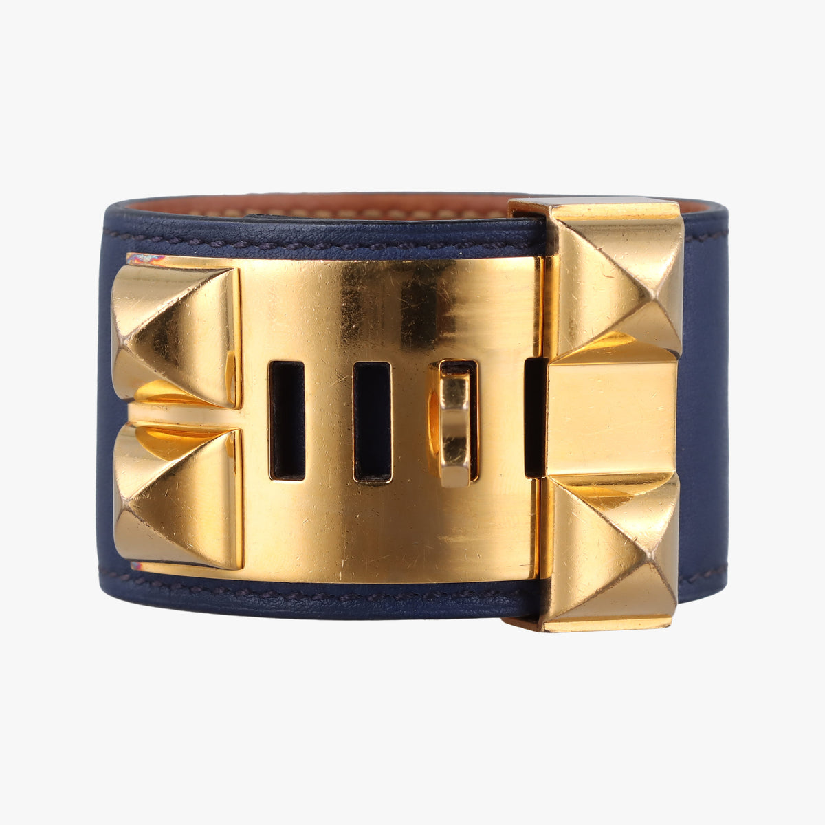 Pre-owned Hermes Collier de Chien Blue×golden Leather × GP  bangle/wristband | stylenewstar
