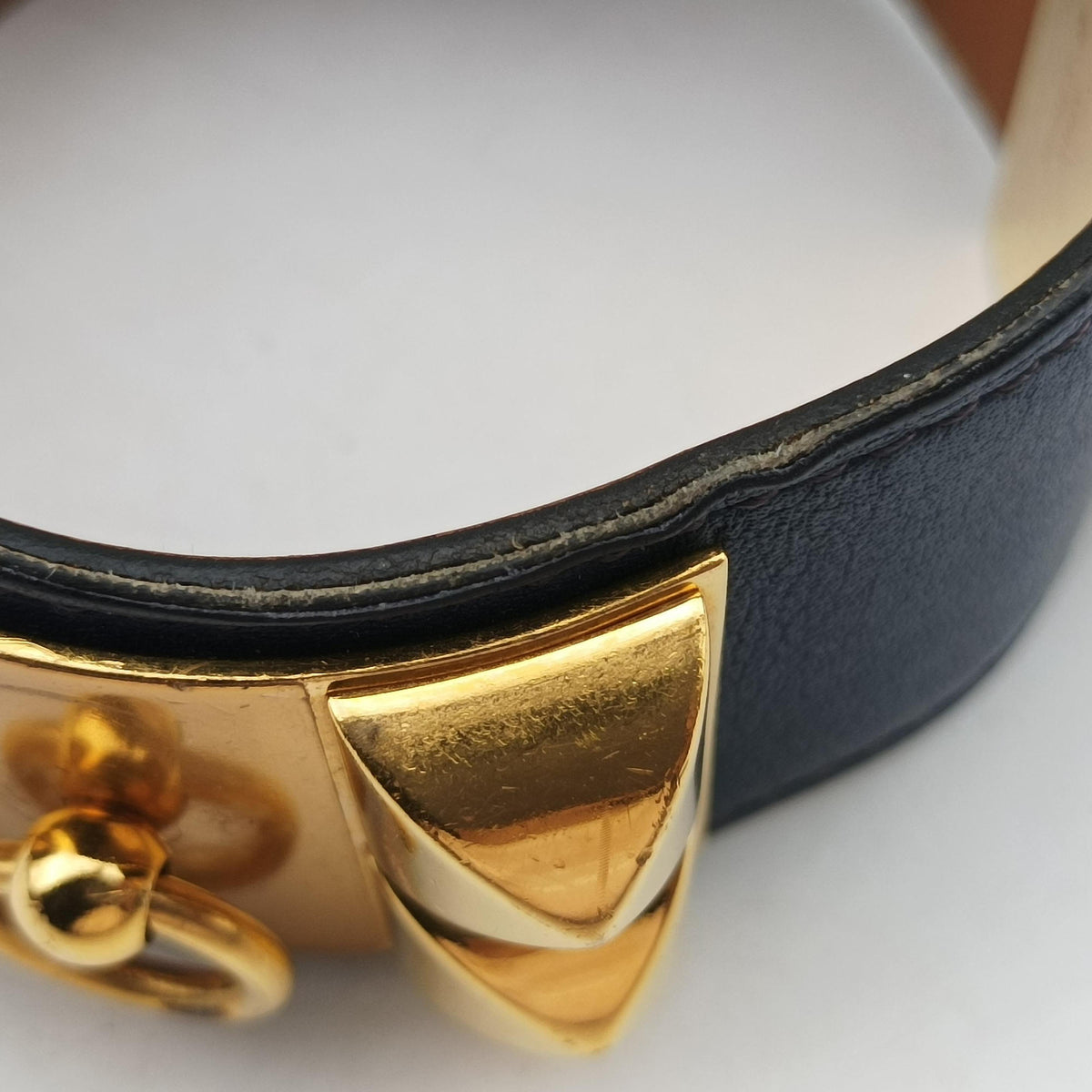 Pre-owned Hermes Collier de Chien Blue×golden Leather × GP  bangle/wristband | stylenewstar