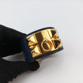 Pre-owned Hermes Collier de Chien Blue×golden Leather × GP  bangle/wristband | stylenewstar