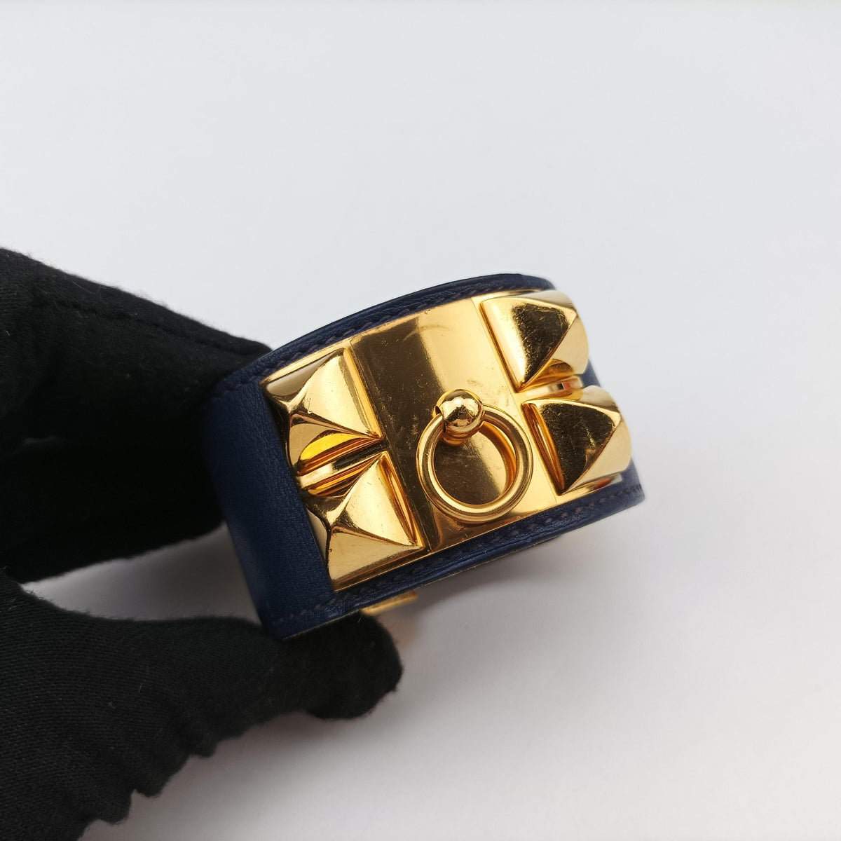 Pre-owned Hermes Collier de Chien Blue×golden Leather × GP  bangle/wristband | stylenewstar
