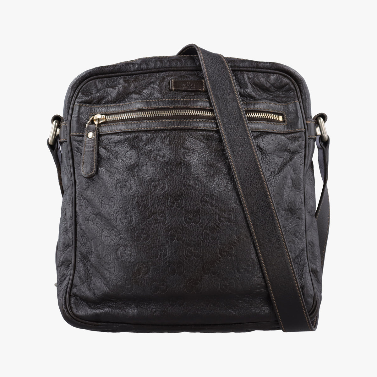 Pre-owned Gucci Guccissima Messenger Brown leather 201448 shoulderbag | stylenewstar