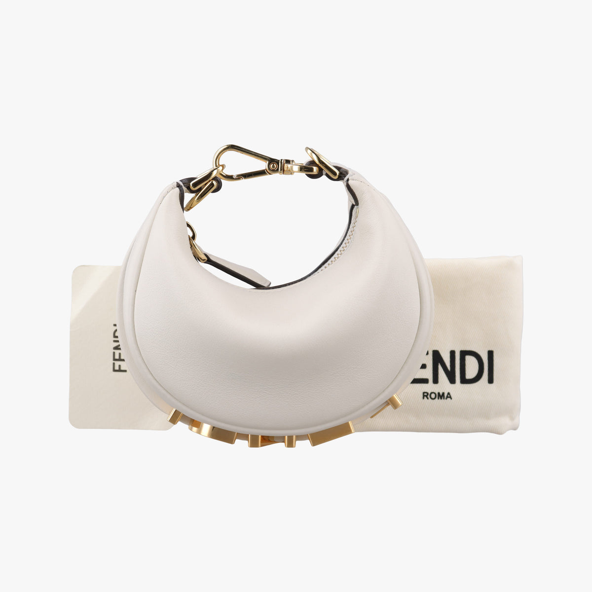 Secondhand Fendi Nano Fendigraphy White Leather 7AS089 clutchbag | stylenewstar
