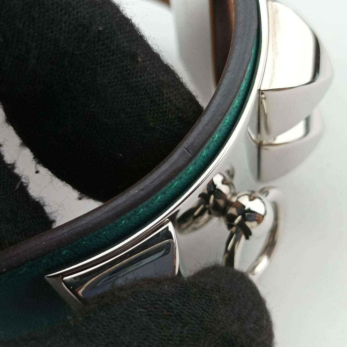 Secondhand Hermes Collier de chien Green×silver Leather × GP  bangle/wristband | stylenewstar