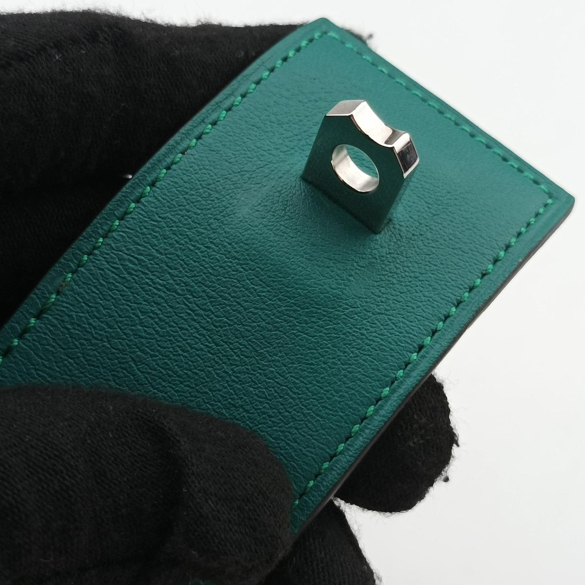 Secondhand Hermes Collier de chien Green×silver Leather × GP  bangle/wristband | stylenewstar
