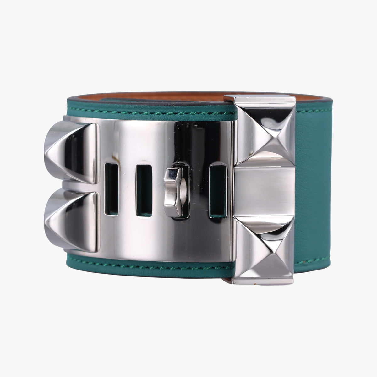 Secondhand Hermes Collier de chien Green×silver Leather × GP  bangle/wristband | stylenewstar