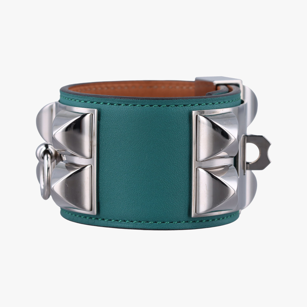 Secondhand Hermes Collier de chien Green×silver Leather × GP  bangle/wristband | stylenewstar