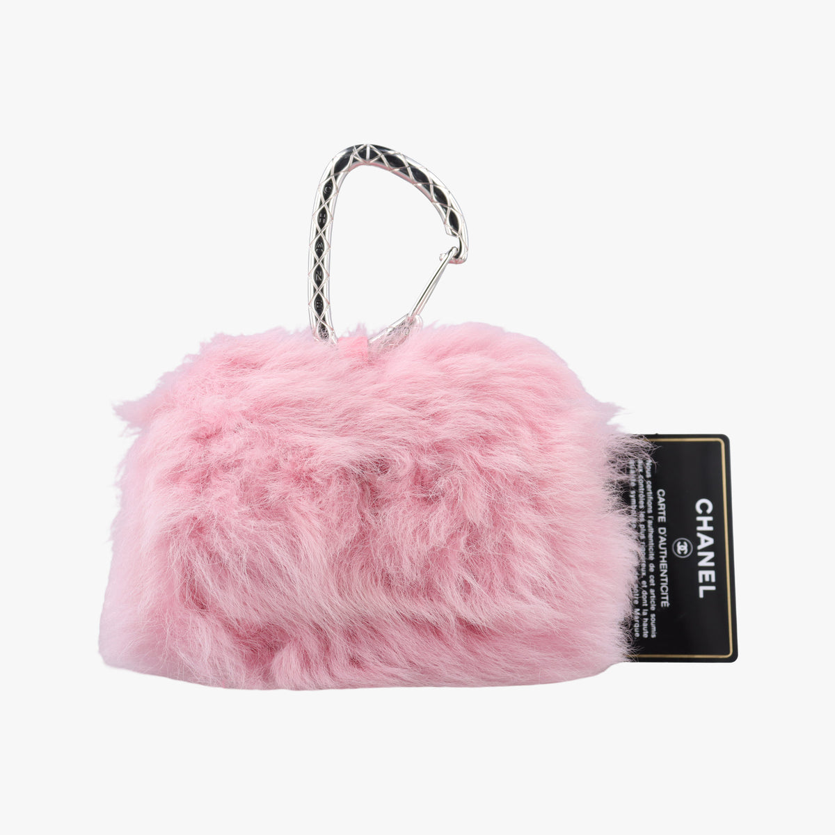 Secondhand Chanel CC Hook Card Holder Pink Shearling AP2397 handbag | stylenewstar