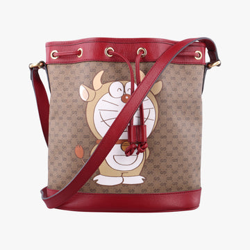 Doraemon collaboration Brown x red PVC coated canvas×Leather 655597 A034153779ドラえもんコラボ ブラウンxレッド PVCコーティングキャンバス×レザー 655597 A034153779