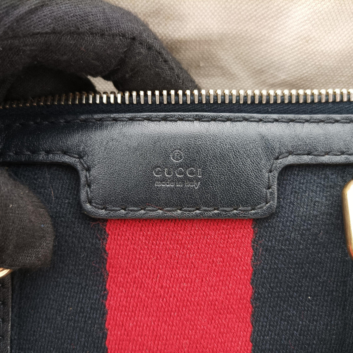 Sherry Line navy×red×beige canvas×leather 247205 H015234011シェリーライン ネイビー×レッド×ベージュ キャンバス×レザー 247205 H015234011