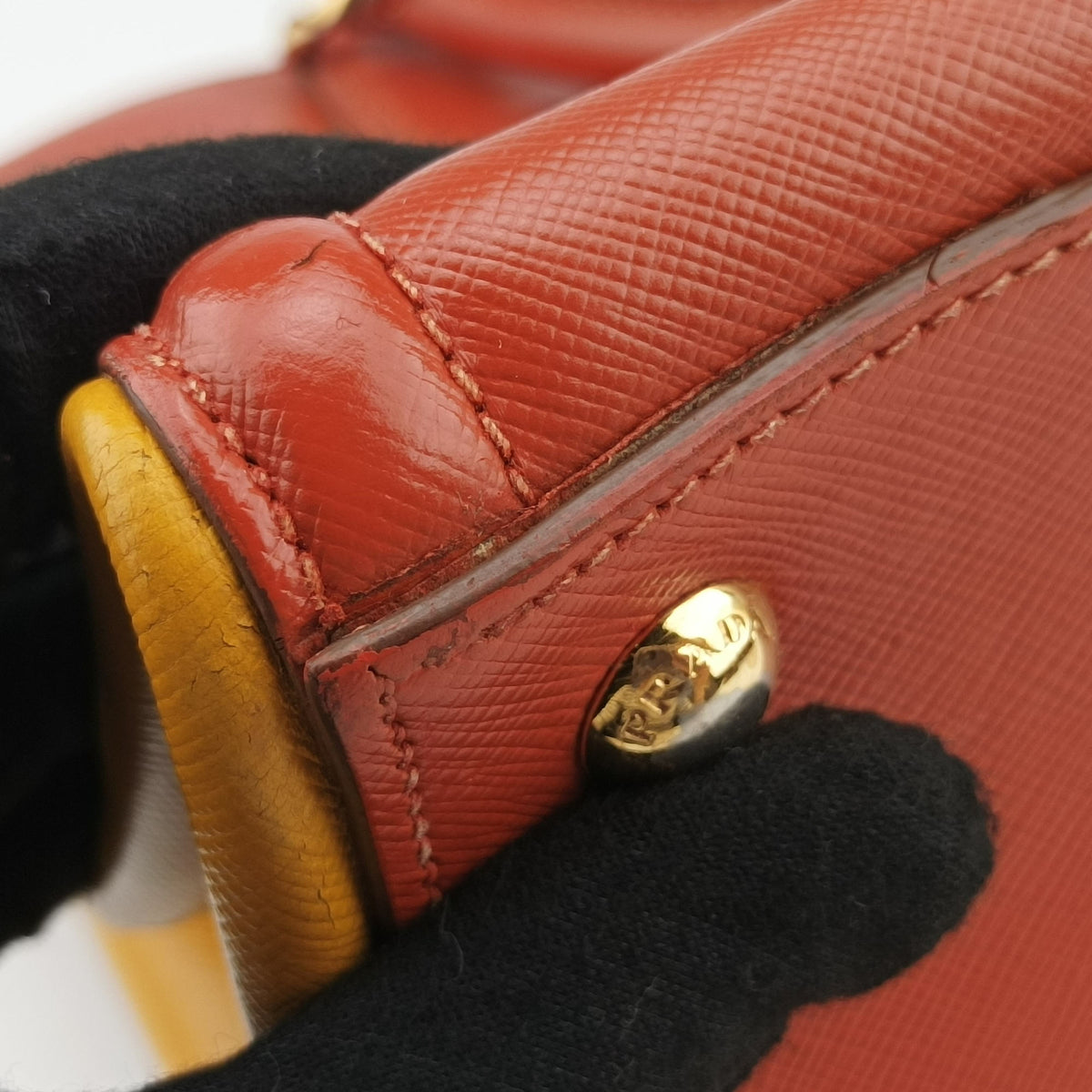 Triangle logo Orange x Yellow Saffiano leather 31/H 165トライアングルロゴ オレンジ x イェロー サフィアーノレザー 31/H 165