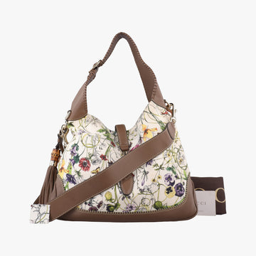 New Jackie Flora brown×Multicolour canvas×leather 246907 E013109413ニュージャッキー フローラ ブラウン×マルチカラー キャンバス×レザー 246907 E013109413