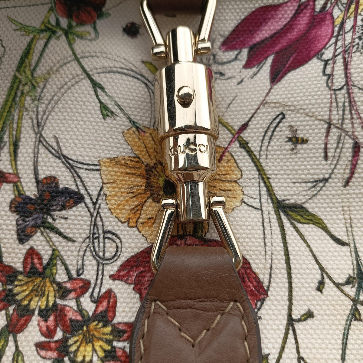 New Jackie Flora brown×Multicolour canvas×leather 246907 E013109413ニュージャッキー フローラ ブラウン×マルチカラー キャンバス×レザー 246907 E013109413