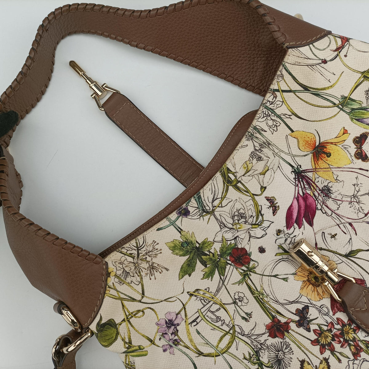 New Jackie Flora brown×Multicolour canvas×leather 246907 E013109413ニュージャッキー フローラ ブラウン×マルチカラー キャンバス×レザー 246907 E013109413