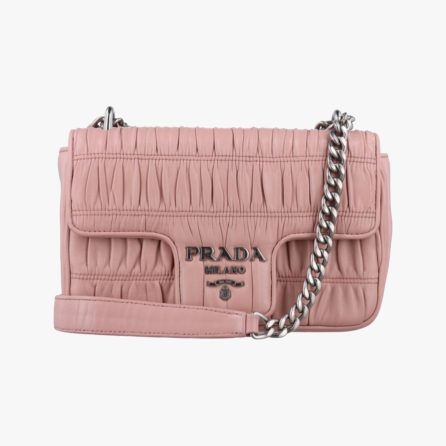 プラダ Prada ショルダーバッグ レディース ギャザーバッグ ピンク レザー 197/B