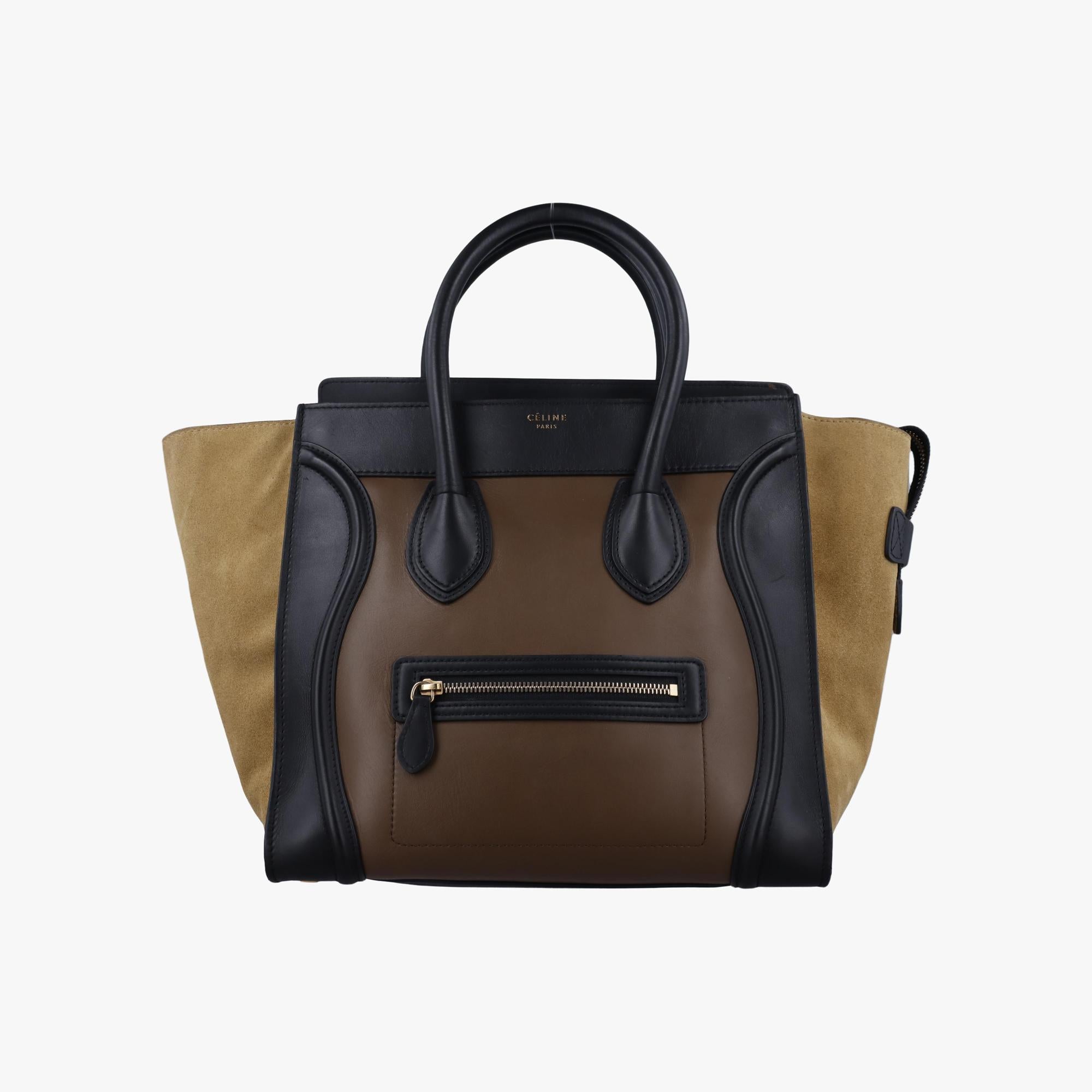 セリーヌ Celine ハンドバッグ レディース ラゲージミニショッパー ブラック×ベージュ×ブラウン レザー× スエード S-SA-0112 S-MM-0112