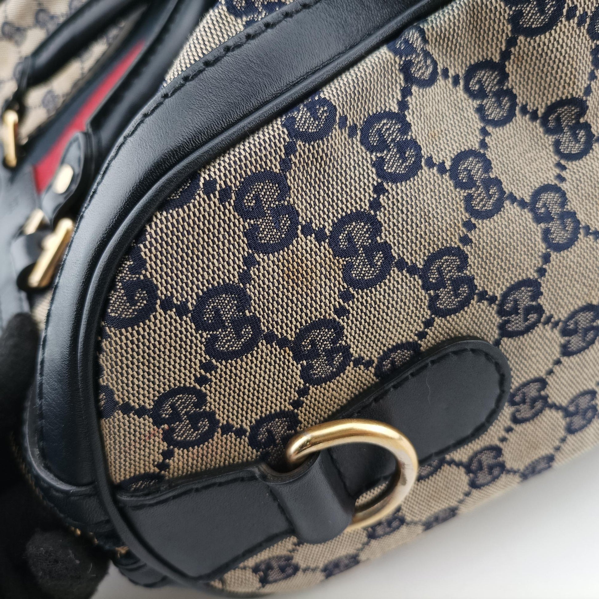 グッチ Gucci ボストンバッグ レディース シェリーライン ボストン ブラック×レッド×ベージュ キャンバス×レザー 247205 B103886175