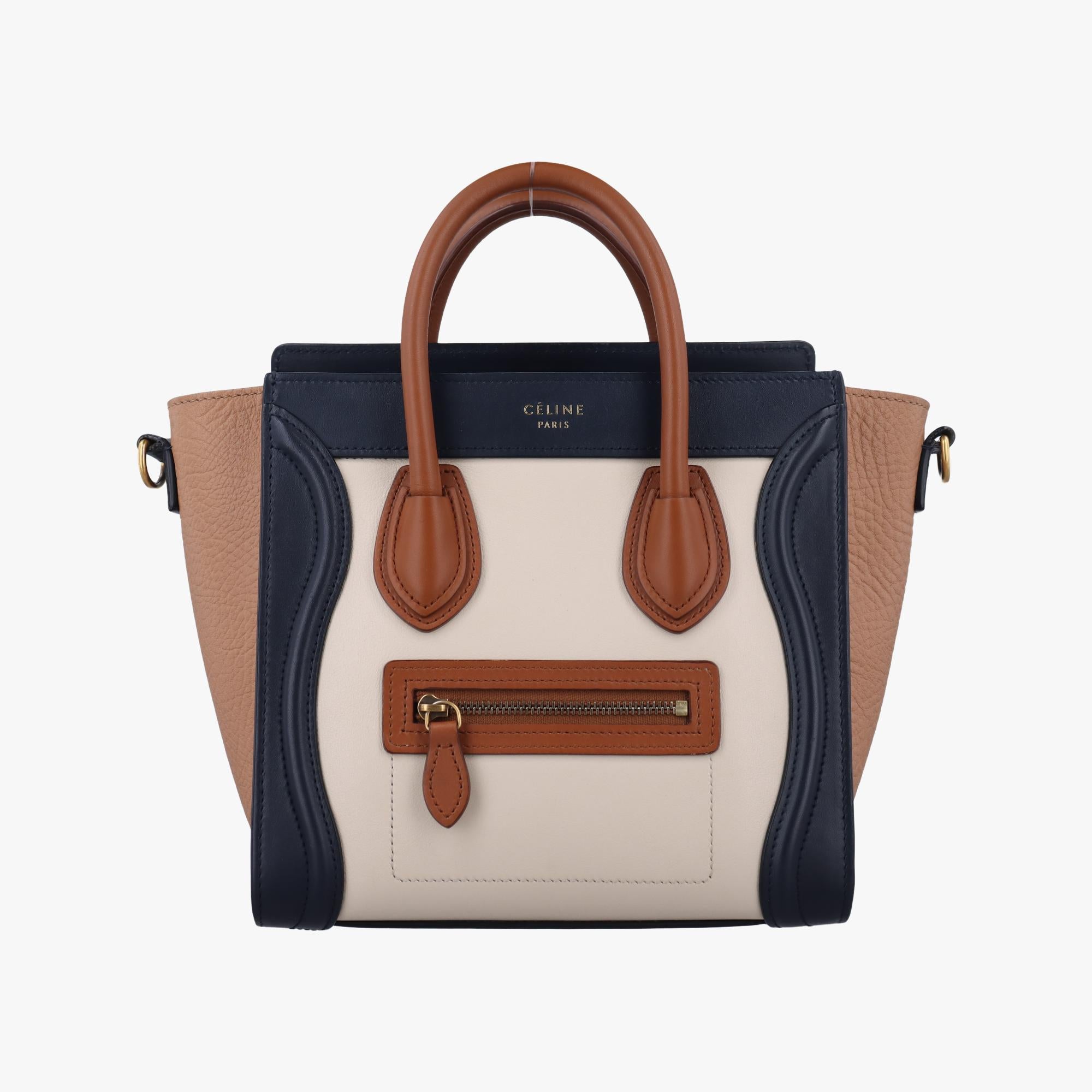 セリーヌ Celine ショルダーバッグ レディース ラゲージナノショッパー アイボリー×ブラック×ブラウン レザー F-CU-1135