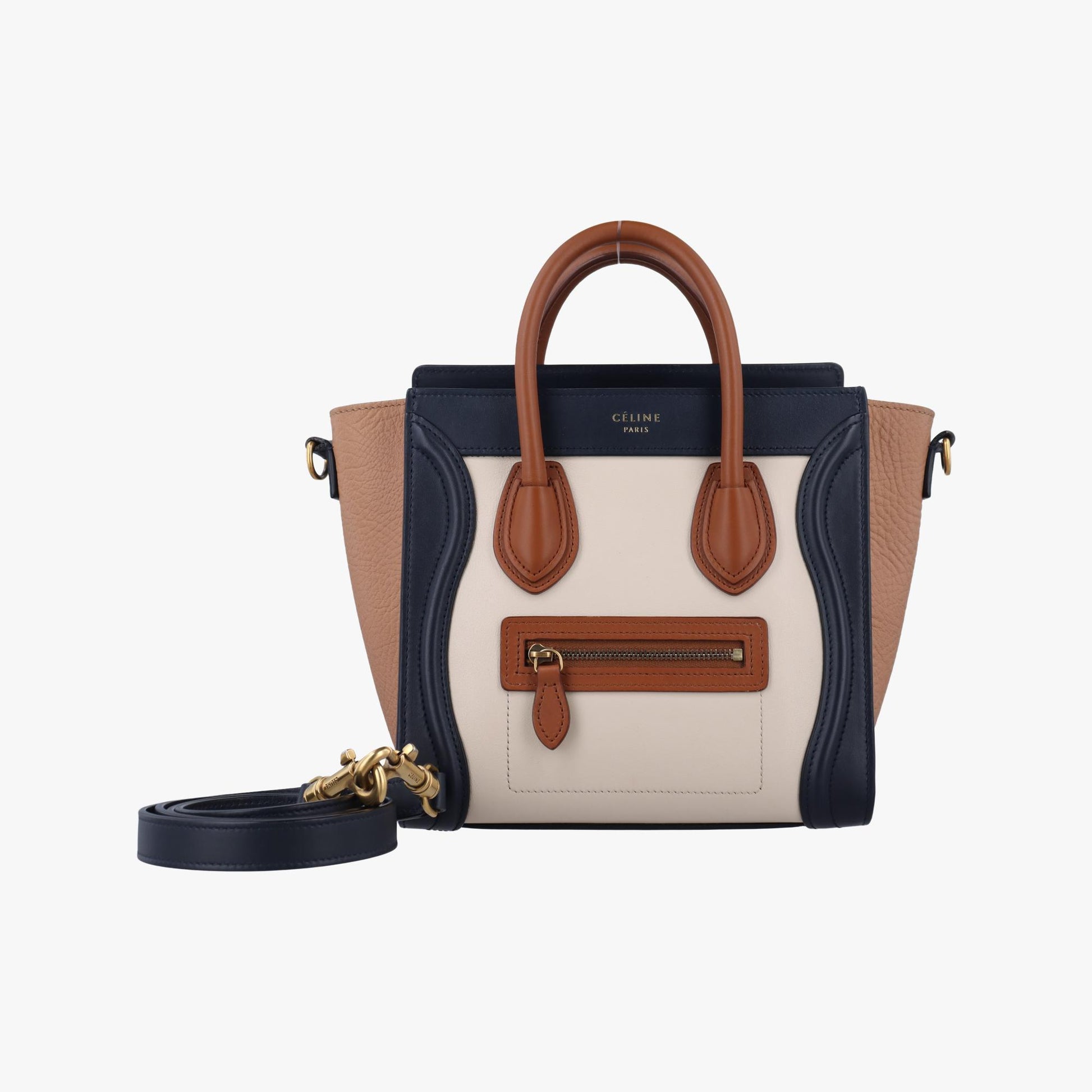 セリーヌ Celine ショルダーバッグ レディース ラゲージナノショッパー アイボリー×ブラック×ブラウン レザー F-CU-1135