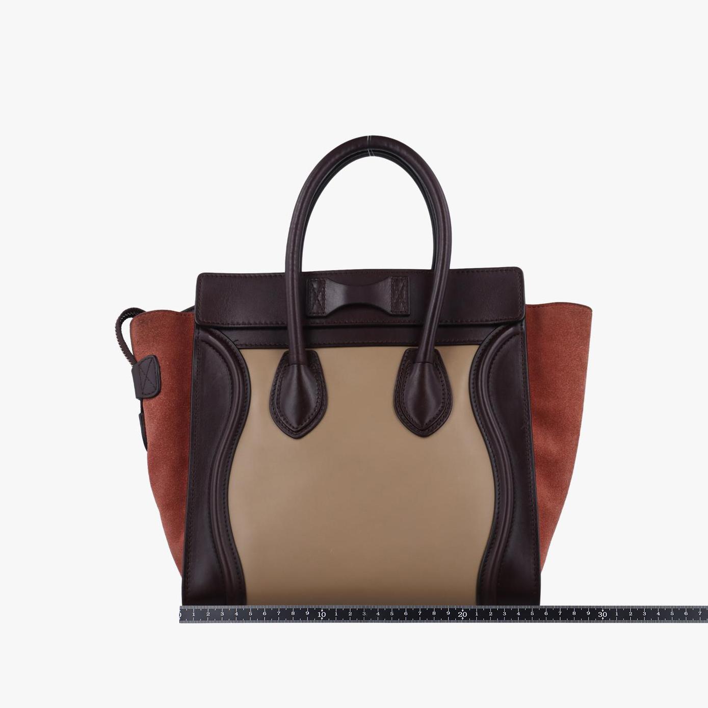 セリーヌ Celine ハンドバッグ レディース ラゲージマイクロショッパー ベージュ×ブラウン×ブラック レザー×スエード S-SA-0112 S-CU-0122