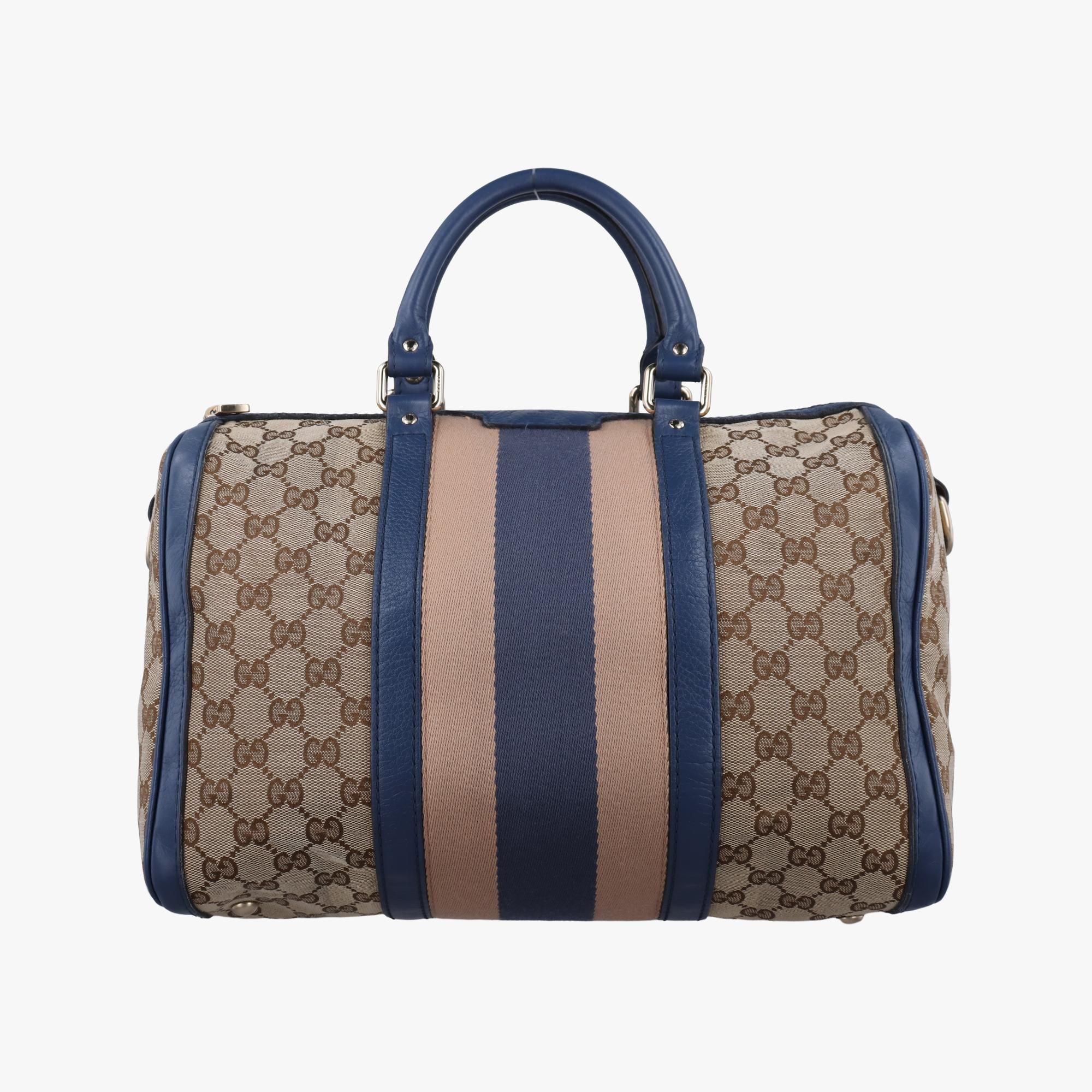 グッチ Gucci ボストンバッグ レディース シェリーライン ブラウン x ブルー xベージュ キャンバス×レザー 247205 G018491110